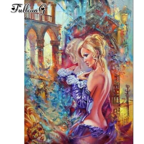 FULLCANG Seduction sexy girl abstract mosaic 5d diy diamond painting full square round drill rhinestone embroidery kits FG0030