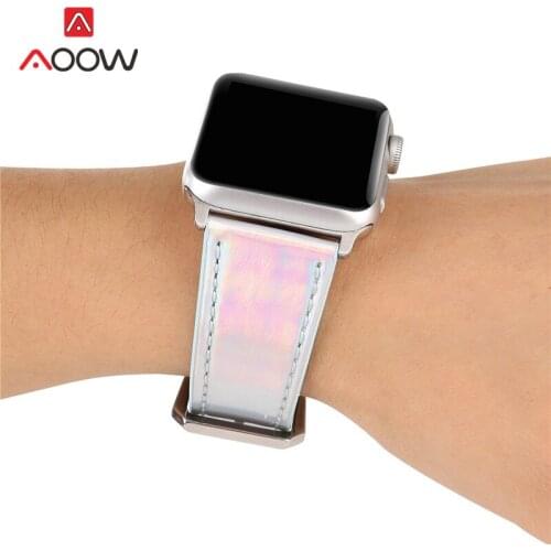 Fashion Discolor Leather Strap for Apple Watch iwatch 6 5 4 3 2 SE 40mm 44mm 38mm 42mm Laser Men Women Replacement Bracelet Band