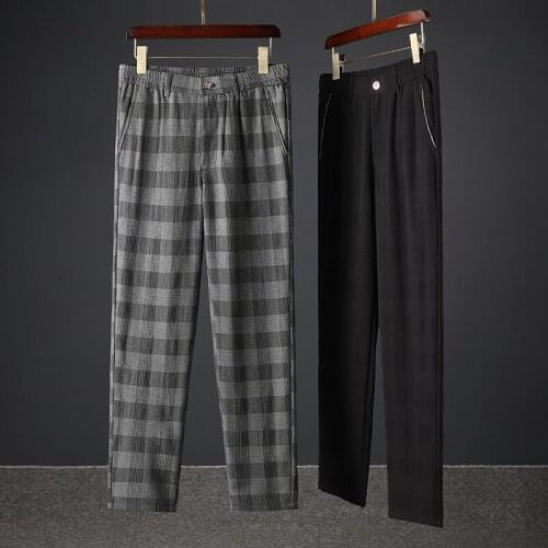 2021 light luxury high quality thin checkered mens pants 2021 spring and summer commuter versatile thousand bird checkered men