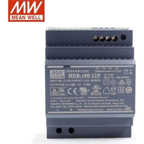 MEAN WELL HDR-100 90W-100W 12V 15V 24V 48V DIN Rail Switching Power Supply 110V/220VAC Slim Step Shape Isolated