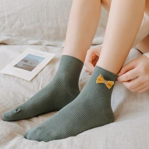 Fashion Striped Solid color Cotton Women Socks Middle Tube Funny Casual Crew Socks Girls Cute Harajuku Ankle For Ladies Socks