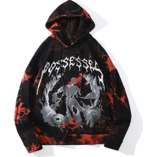 2021 Hip Hop Sweatshirt Streetwear Harajuku Men Vintage Tie-dye Phantom Print Oversized Hoodie Hooded