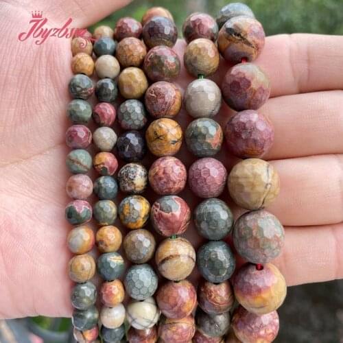 Natural Picasso Jaspers Faceted Round Multicolor Loose Stone Beads 6/8/10mm For Jewelry Making DIY Necklace Bracelets Strand 15"