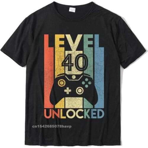 Level 40 Unlocked Shirt Funny Video Gamer 40th Birthday Gift T-Shirt Printed On T Shirt For Men Wholesale Cotton T Shirts Party