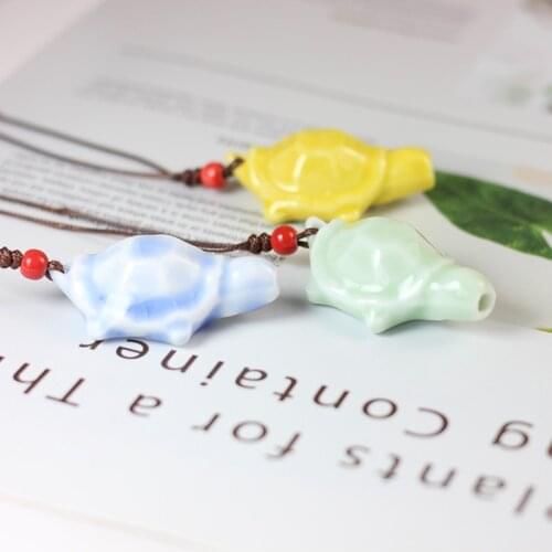 Retro Creative Women Tortoise Turtle Necklace Pendants Whistle Ceramic Neckalces Clavicle Chain Jewelry Accessories