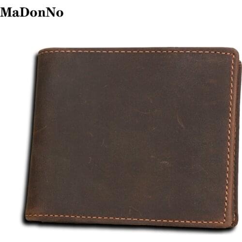 RFID Blocking Mens Wallet Men Vintage Crazy Horse Skin Short Wallet Coin Purse Credit Card Holders Carteira Masculina portmonee