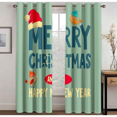 Merry Christmas 3D Printed Childrens Essential Bedroom Living Room Curtain Shade Cloth Customizable Hook Decorative Curtain