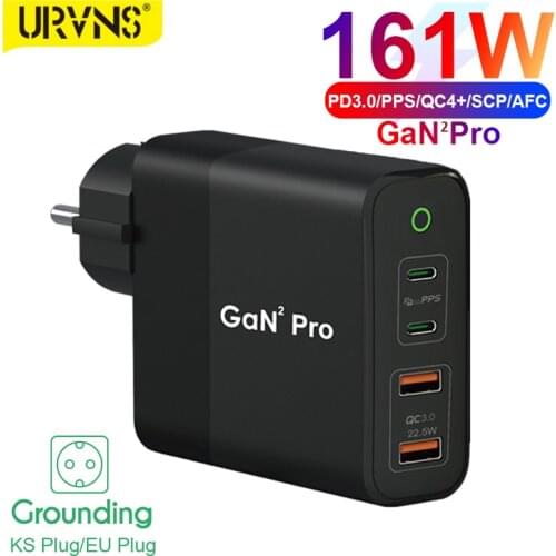 URVNS 161W 4-Port GaN 2 Pro USB C Wall Charger, PPS PD 100W/87W/65W/45W/20W Fast Power Adapter for Macbook Samsung iPhone Xiaomi