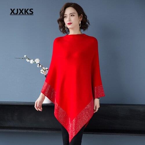XJXKS 2020 autumn winter new high neck shawl women sweater loose plus size comfortable wool knitted pullover women shawl
