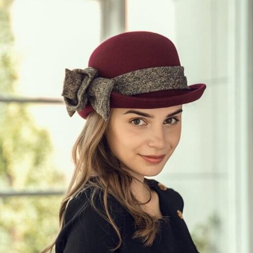 New Arrival Fashion Wool Hat Female British Fedoras Cap Students Elegant Flower Hat Warm Bow Cap Leisure Retro Hat B-7855