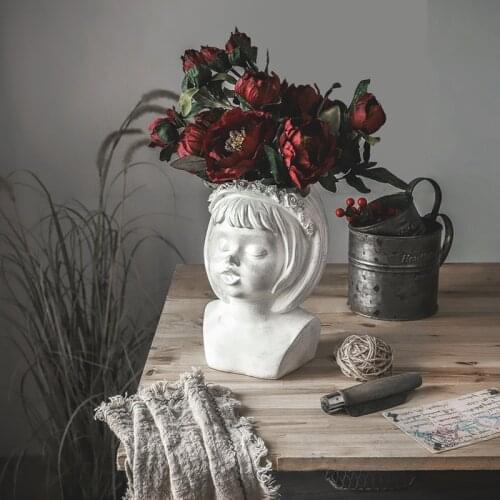 Nordic Vintage Flowerpot Resin creative table furnishings Vase for Home Tabletop Decor White Flowerpot Cute Girl shape decor