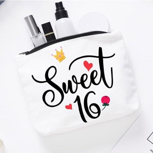 Sweet 16 Makeup Cosmetic Bag Bestie BFF Friend Sister Daughter 16th sixteen years old Birthday party Christmas gift present