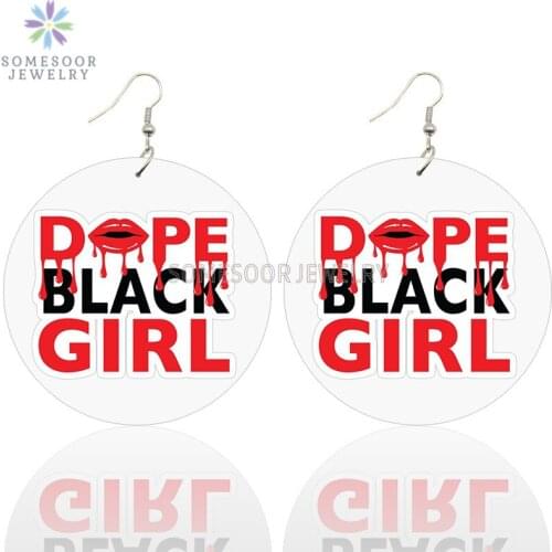 SOMESOOR Dope Black Girl African Wooden Drop Earrings Melanin Sayings Both Sides Printed Loops Pendant Jewelry For Women Gifts
