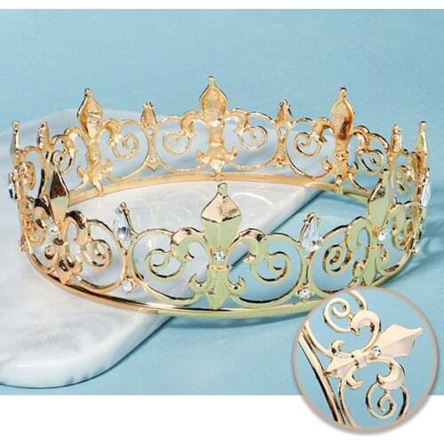 Vintage Royal Full Round Crown Baroque Alloy Rhinestone Tiaras Bridesmaid King Headband for Women Men Pageant Hair Accessories