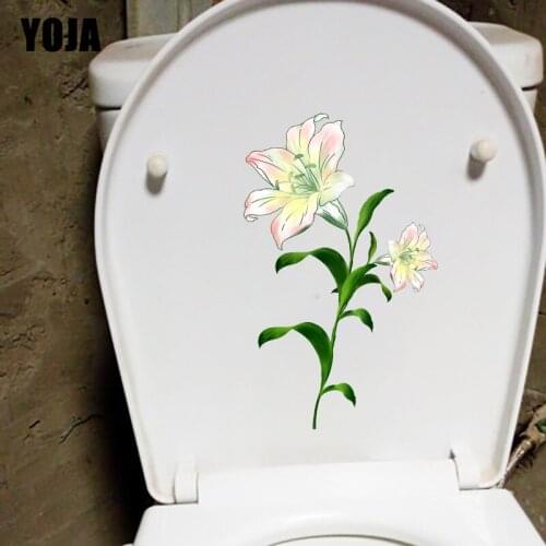 YOJA 13.6*22.4CM Delicate Lily Classic Toilet Seat WC Decoration Home Bedroom Wall Sticker T1-0521