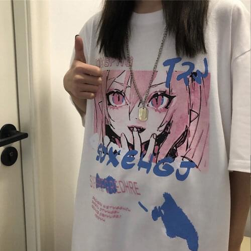 INS Summer Harajuku Cartoon Anime Short Sleeved Women Tee Shirt Loose Oversized T-shirt 2021 Y2k Retro Wild Womens T Shirt
