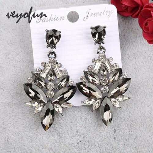 Veyofun Geometry Gray Crystal Dangle Earrings Vintage Drop Earrings Fashion Jewelry for Women Gift