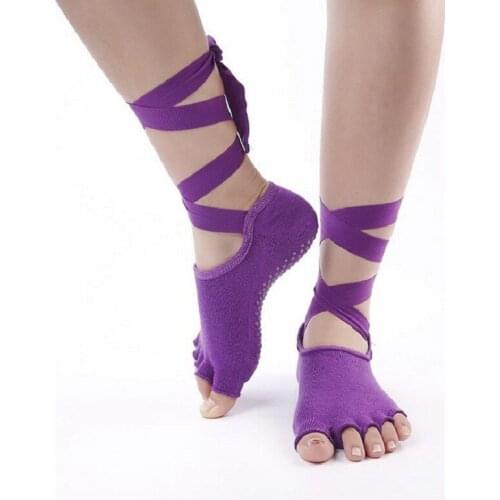 Women Yoga Socks Ladies Gym Yoga Sock Dancing Anti-slip Cotton Sock With Ribbon leggings Compression sock slippers free shipping