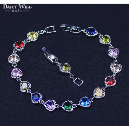 New Trendy 2019 Cubic Zirconia Jewelry Silver Color Heart & Round Charm CZ Crystal Female Bracelets Bangles for Women