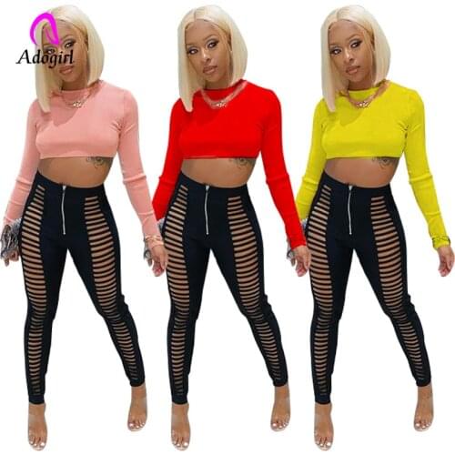 Fitness Women 2 Piece Set Solid Long Sleeve Crop Top + High Waist Skinny Pants Matching Set Autumn Sexy Night Club Party Outfits