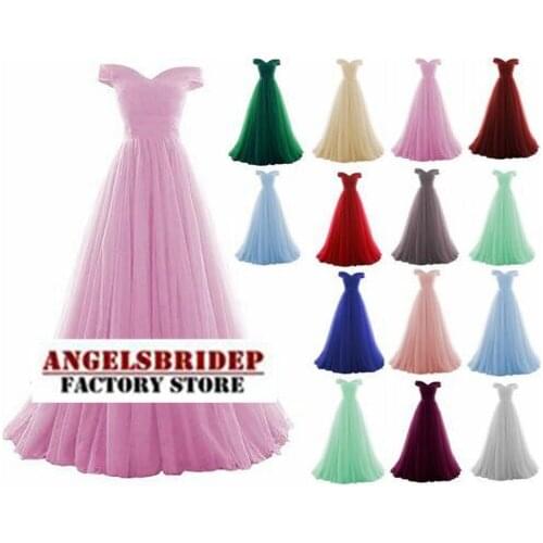 Angelsbridep Off-Shoulder A-Line Evening Dresses 2021 Pleat Tulle Vestidos De Fiesta De Noche Formal Abiti Da Cerimonia Lace-up