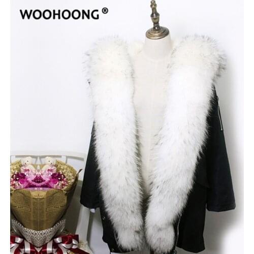 Winter New Real Fur Coat Natural Raccoon Parka Coat Woman Fashion Luxury Big Raccoon Fur Collar Thick Warmth Streetwear