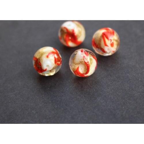 10pcs/lot 10mm Lampwork Glass Beads With Red Gold rotation for earring necklace making