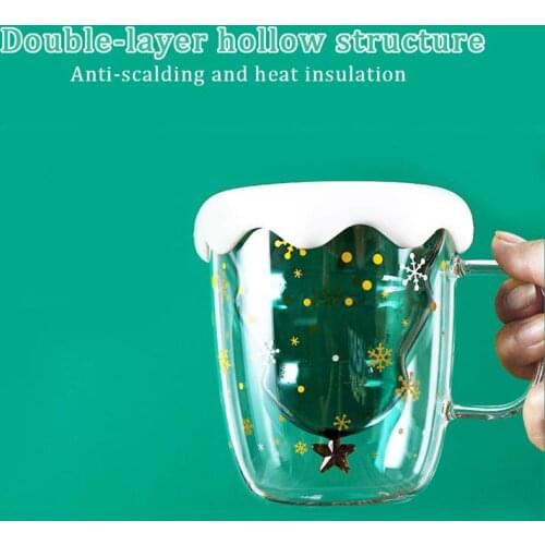 2020 Creative Glass Mug Christmas Tree Star Cup 300ml High Temperature Double-Layer Water Cup Xmas Party Gifts Travel Mug