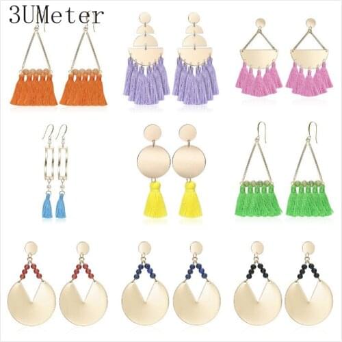 3UMeter Drop Earrings For Women Bohemian Natural Stone Tassel Latest Popular Color System Pendant Long Earrings Girlfriend Girl