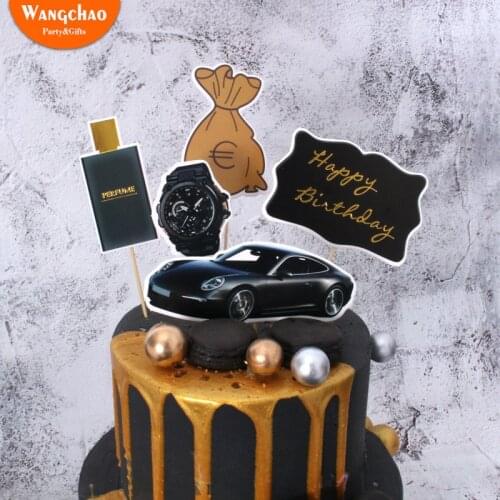 5pcs Rich Dream Money Car Theme Cake Topper Adult Happy Birthday Birthday Party Supplies Cake Decorating Wedding Cake Topper