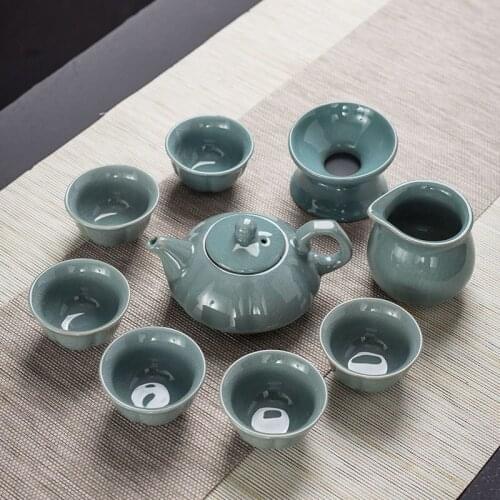 9pcs Tea Sets Exquisite celadon tea set Include 6 cups 1 tea pot 1 filter 1 fair mug Set Kung Fu Tea Cup Unique gift