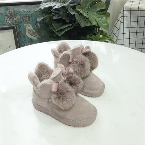 New Design Genuine Leather Fur Handmade Waterproof Girls Boots Winter Warm Kids Snow Boots For Kids Girls Brand Children Shoes