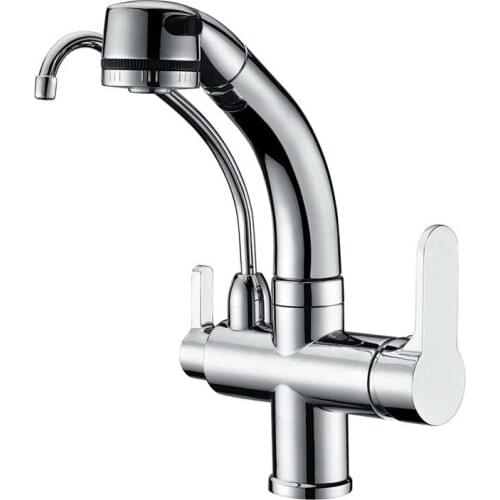 Yi yu brand copper and chrome color all three functions out of hot and cold water dish basin faucet in the kitchen