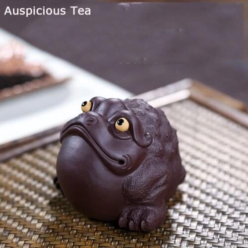 Boutique Purple Clay Tea Pet Lucky Fortune Golden Toad Statue Tea Figurine Ornaments Handmade Sculpture Home Tea Set Decors