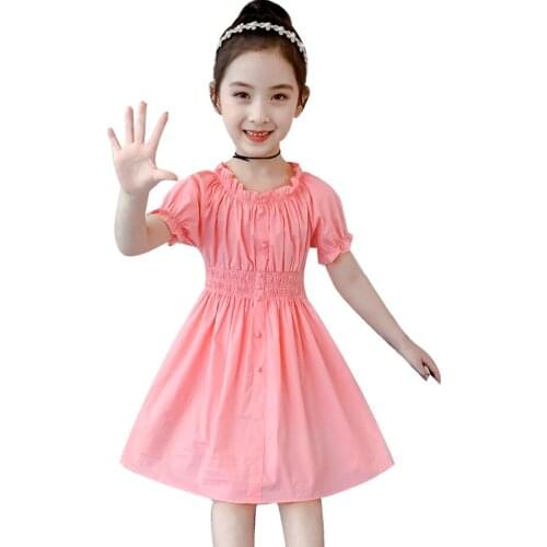 Kids Summer Dresses For Girls Solid Color Kids Party Dresses For Girls Ruffles Children Party Dress Casual Girls Clothing