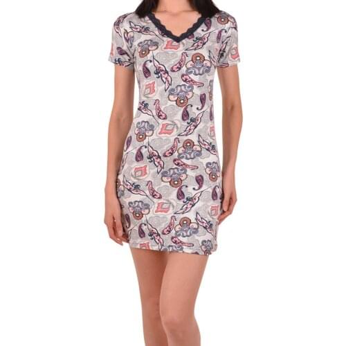 Ecru Women Tunic Nightgown Short Sleeve