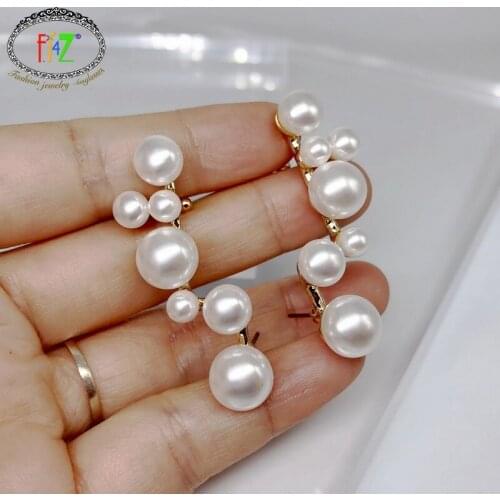 F.J4Z Designer Pearl Earrings for Women Office Lady Piercing & Cuff Earrings Girls Jewelry Gifts Dropship