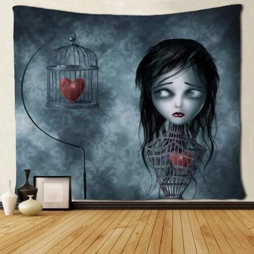 Gotik Gothic Women Girl Cage Love Tapestries Wall Art Hippie Bedroom Living Room