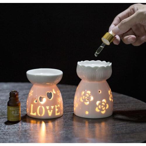 Ceramic Lotus Aroma Burner Essential Oil Incense Burner Candle Holder Romantic Aromatherapy Furnace for Beauty Salon Hotel