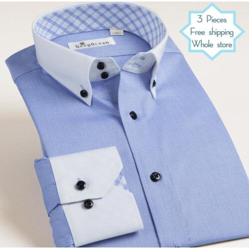 DEEPOCEAN white shirt mens long-sleeved Korean slim cotton casual mens white shirt mens clothing