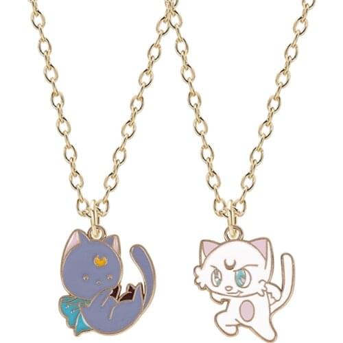 2020 New Fashion Animal Series Cute Cat Necklace Zinc Alloy White Purple Pendant Girl Must-have Jewelry Best Gift