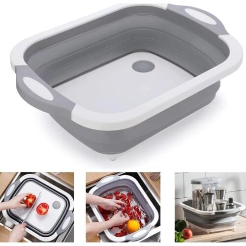 New Multi-function 3 In 1 Folding Cutting Board Foldable Drain Basket Chopping Blocks Washing Basket folding sink folding basin