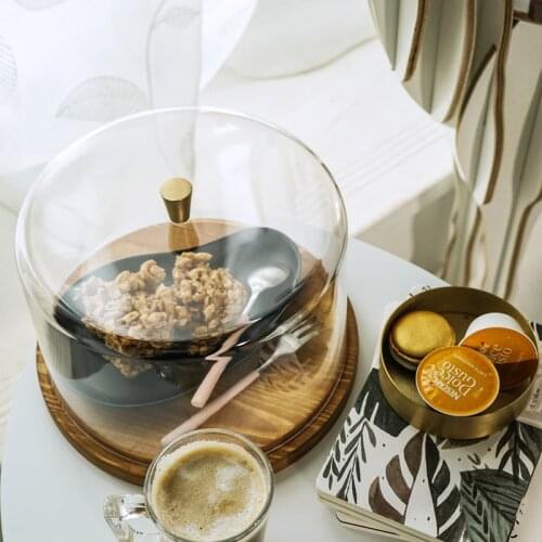 New European dessert tray, with coffee cover, wooden tray, dessert cover cake tray wedding dessert table accessories fruit tray