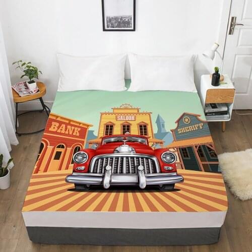 Car Cartoon Kids Elastic fitted sheet bed sheet With An Elastic Band 150x200 Mattress Cover Bed cover for children baby BANK