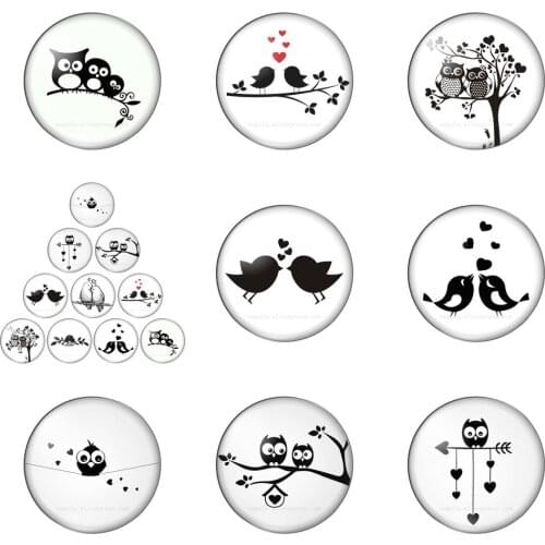 Love Black Bird Owl Drawings 10mm/12mm/16mm/18mm/25mm Round Photo Glass Cabochon Demo Flat Back Making Findings 10pcs/lot