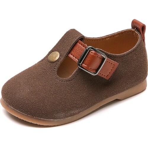 Childrens Leather Shoes Autumn New Boys And Girls Flats Toddler T-band Baby Non-slip Brown Color Matching Of Students Shoes