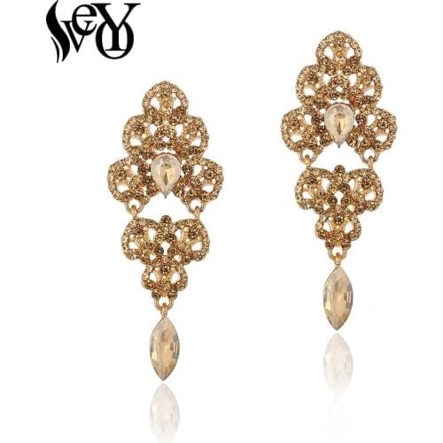 VEYO Vintage Jewelry Full Rhinestone Drop Earrings Luxury Crystal Dangle Earrings For Women New