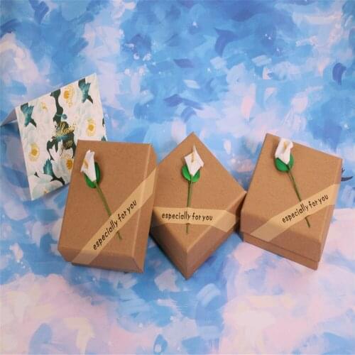 High Quality 5 Pack/Lot 8.5x8.5x3.5 cm Kraft Paper Craft Jewelry Set Boxes Necklace Pendant Earring Gift Box Cases