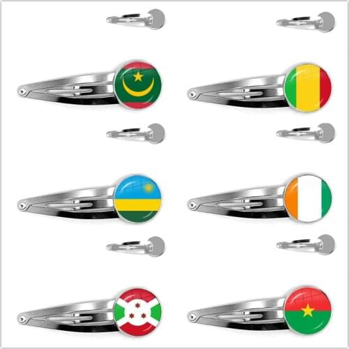 Mauritania,Mali,Rwanda,Coate d'Ivoire,Burundi,Burkina Faso National Flag Hairpins 20mm Glass Cabochon Bobby Pin For Women Gift