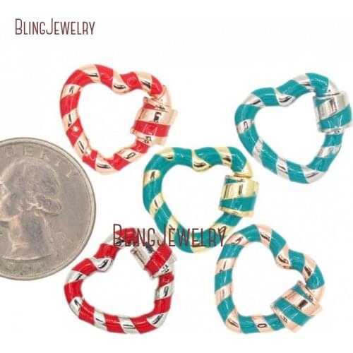 Heart Lock Enamel Rose Gold Silver Gold INLAY Color Oval Shape Screw Clasp Lock Carabiner Pave Lock 19x18mm FC30508